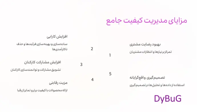 اصول مدیریت کیفیت جامع |مزایای مدیریت کیفیت جامع| دیباگ